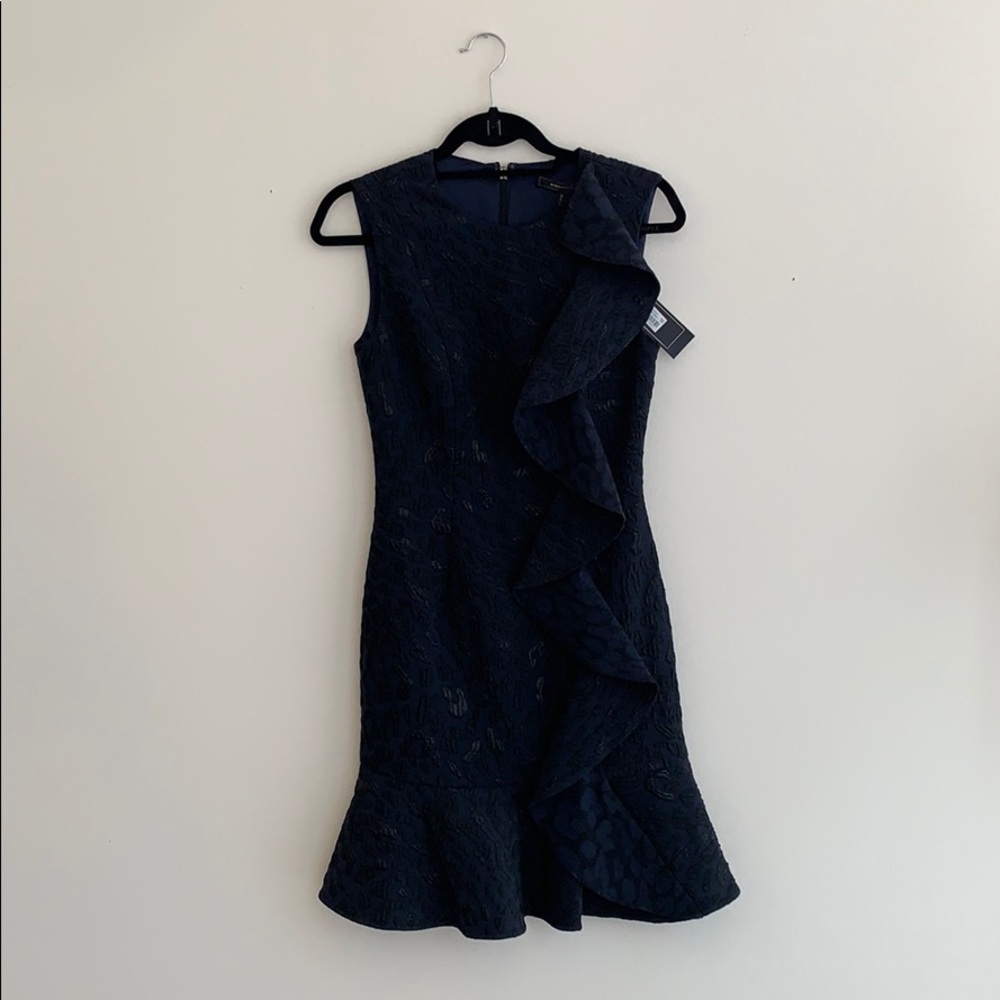 BCBG Max Azria ‘dede’ Navy Jacquard Ruffle Dress